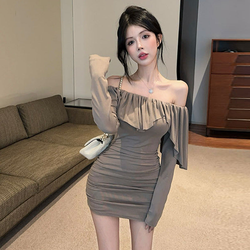 【dress】オフショルダーフリル長袖ワンピースG24378