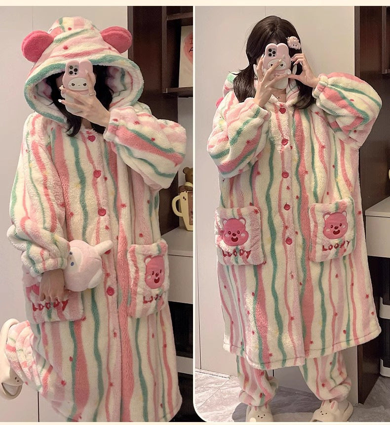 【ホーム・生活】秋冬裏起毛厚手上下セットルームウェアG24597