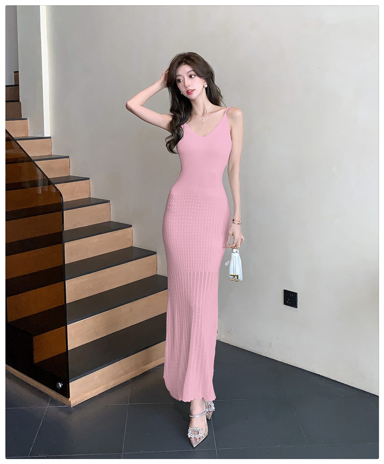 【dress】透かし彫りニットキャミワンピースG22593