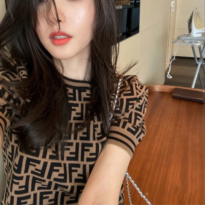 【tops】英字柄柄ニットTシャツG21666