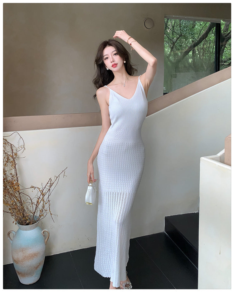 【dress】透かし彫りニットキャミワンピースG22593