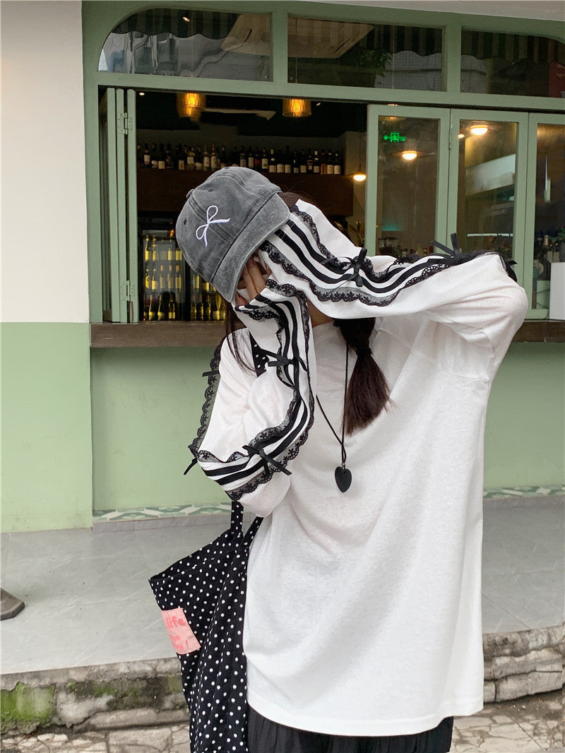 【tops】レースリボン長袖TシャツG23640