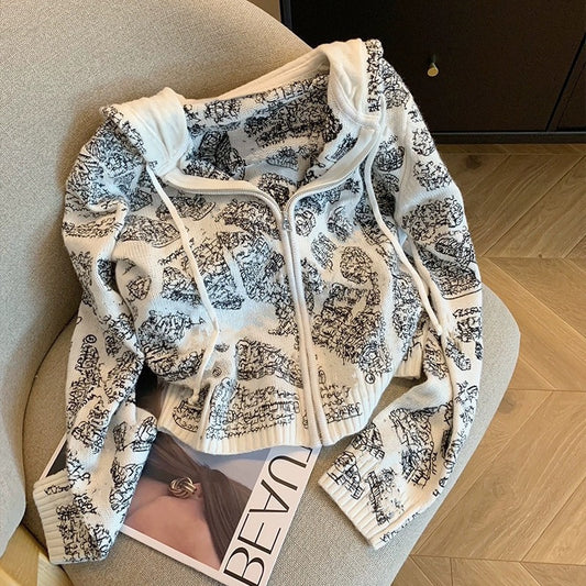 【outer】フード付きニットカーディガンG23544