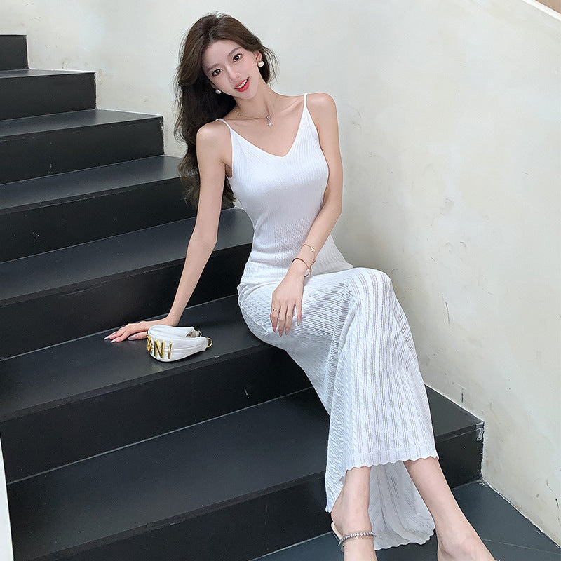 【dress】透かし彫りニットキャミワンピースG22593