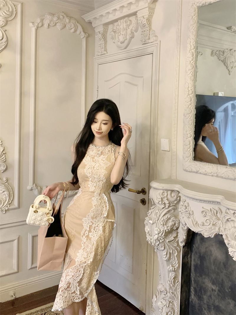 【dress】フリルスリットタイトレースワンピースG21729