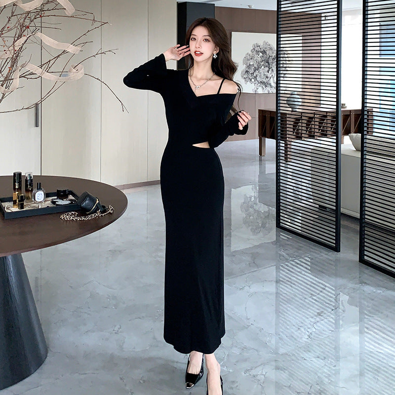 【dress】肩開き長袖ワンピースF8319