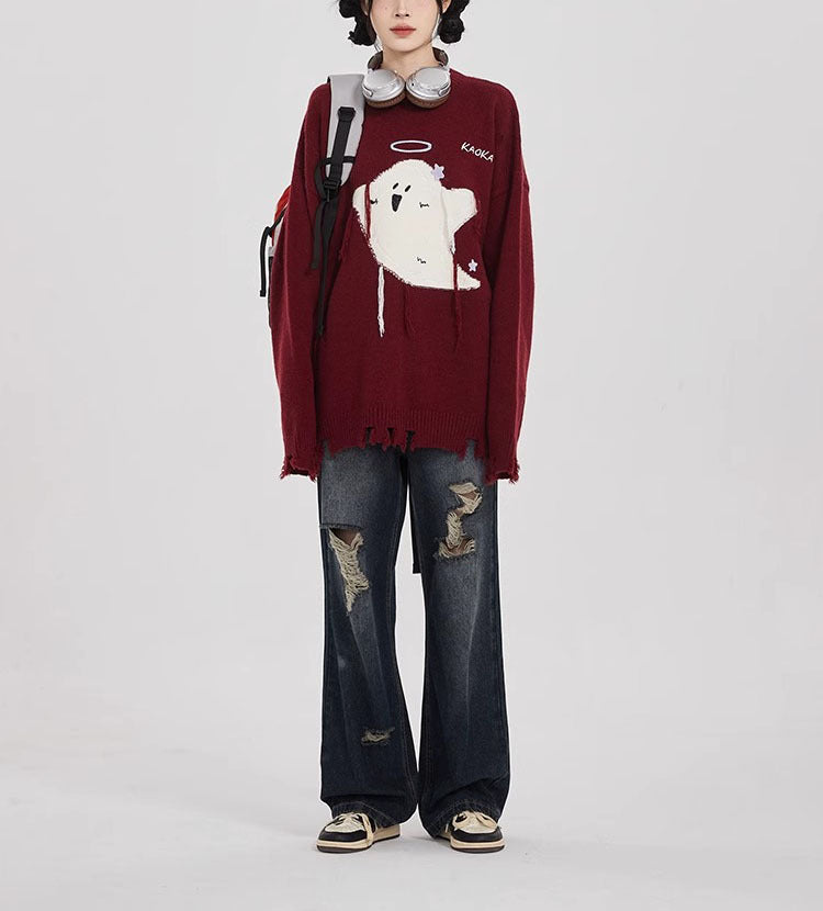 【Tops】2色ゆったり長袖セーターF8274