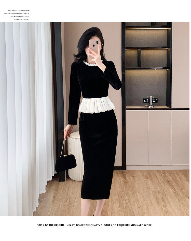 【dress】秋冬偽二つ切り替えワンピースG24555