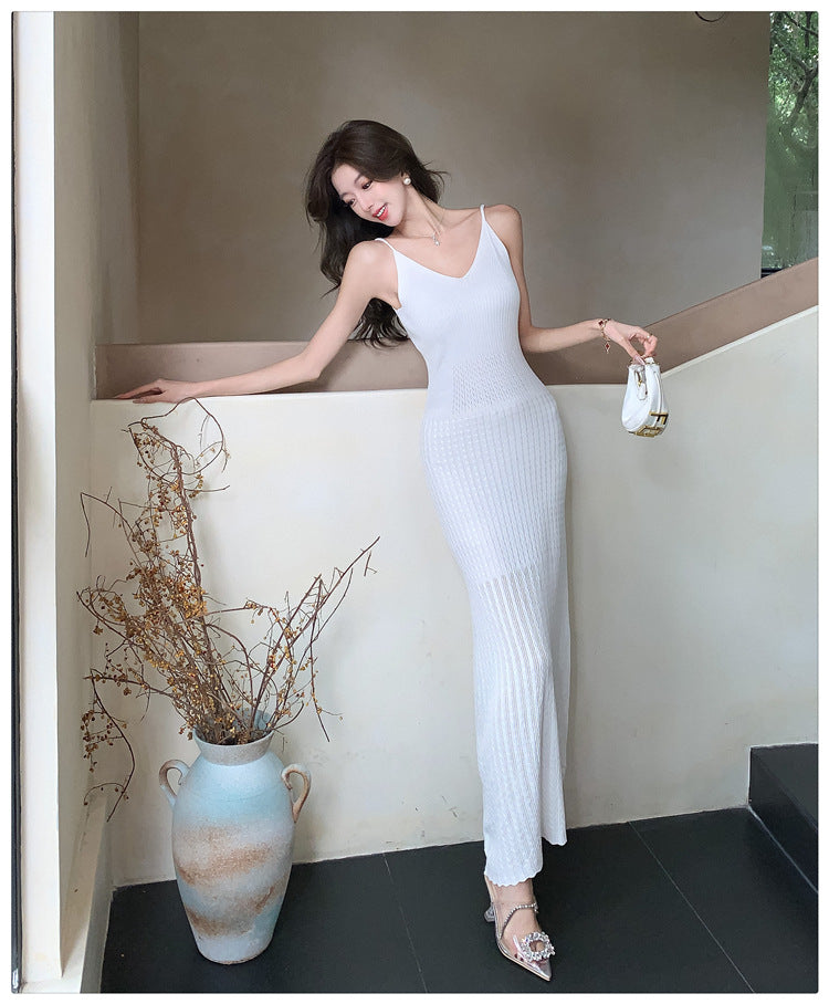 【dress】透かし彫りニットキャミワンピースG22593