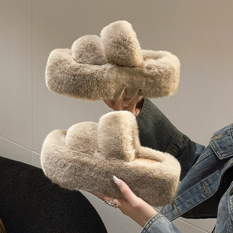 【shoes】3色ファー厚底スリッパF8363