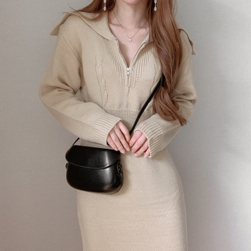 【dress】折り襟ニットワンピースG23165