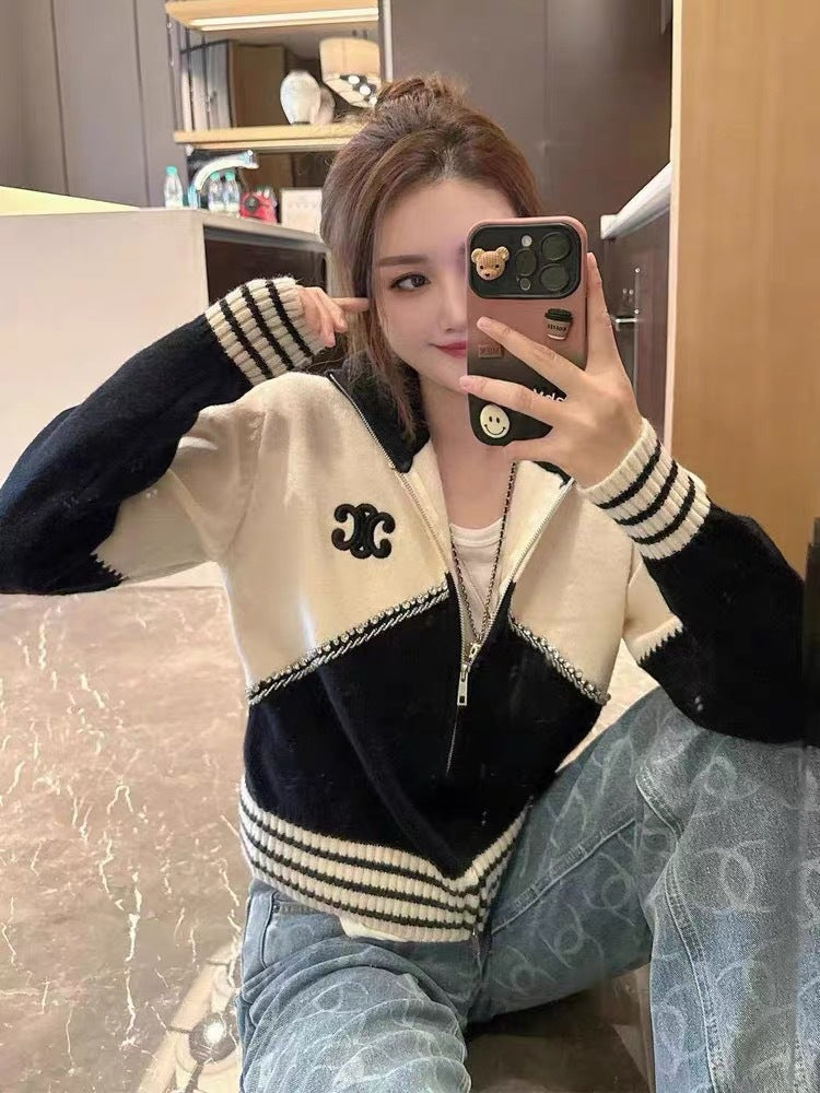 【outer】配色長袖ニットカーディガンF8299