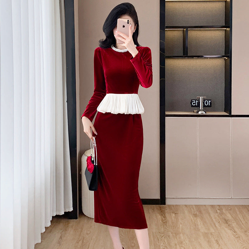 【dress】秋冬偽二つ切り替えワンピースG24555