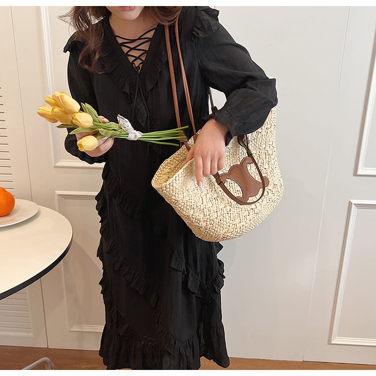 【小物】2色大容量カゴバッグF7833