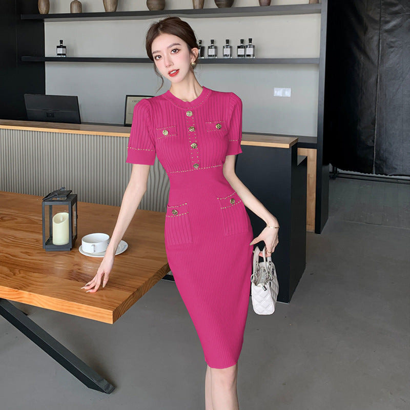 【dress】ラウンドネックニットワンピースG22102