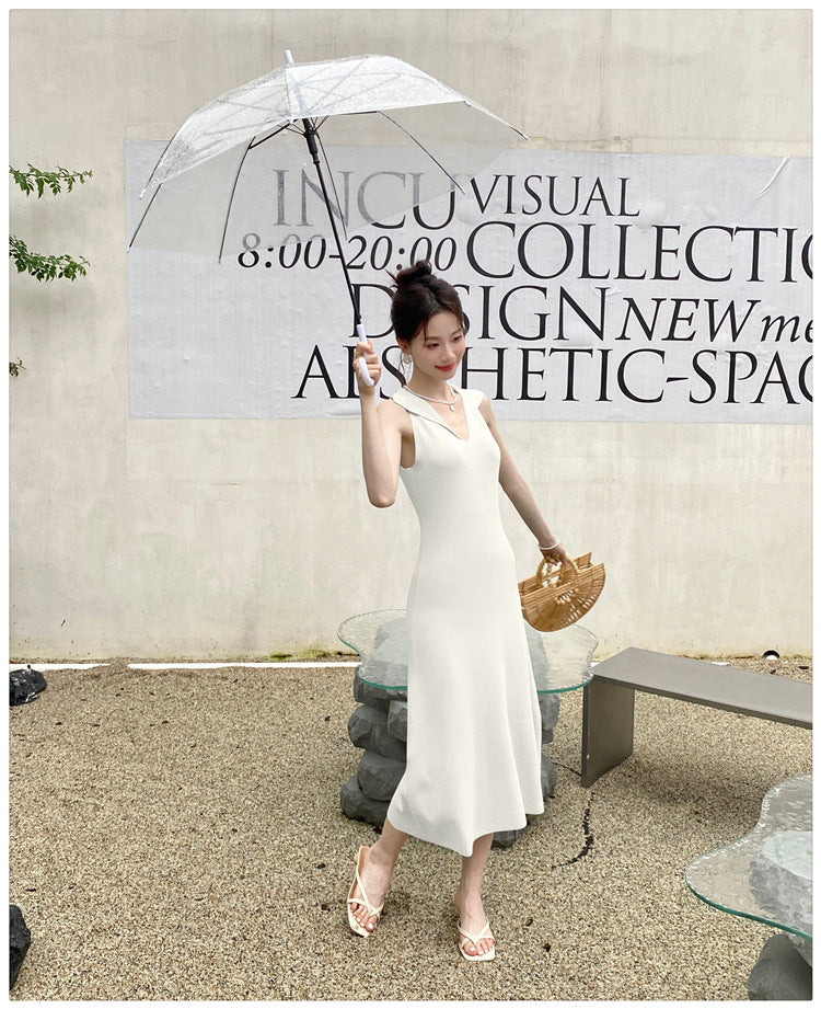 【dress】折り襟ニットキャミワンピースG22602