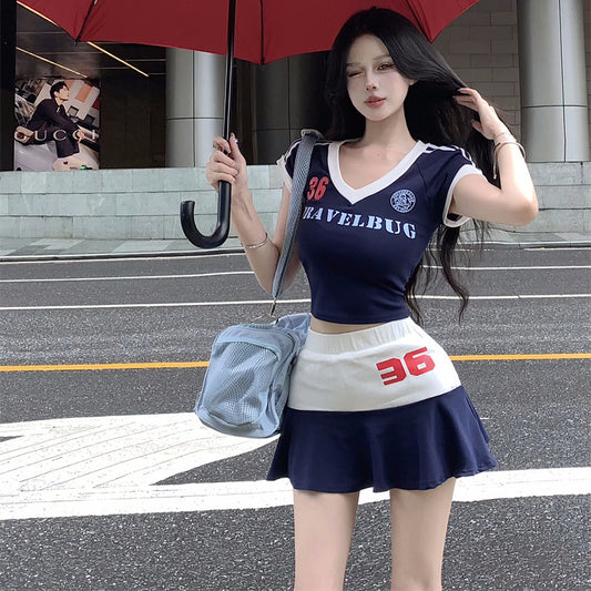 【set】VネックTシャツ+スカート２点セットG22051