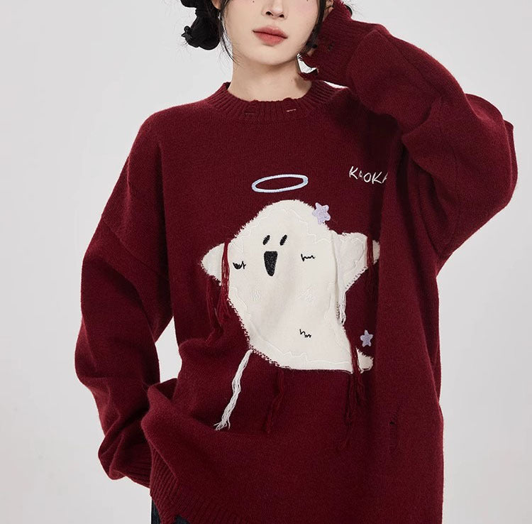 【Tops】2色ゆったり長袖セーターF8274