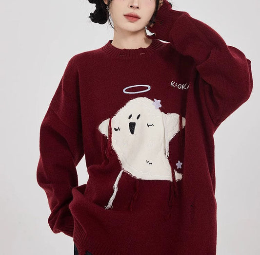 【Tops】2色ゆったり長袖セーターF8274