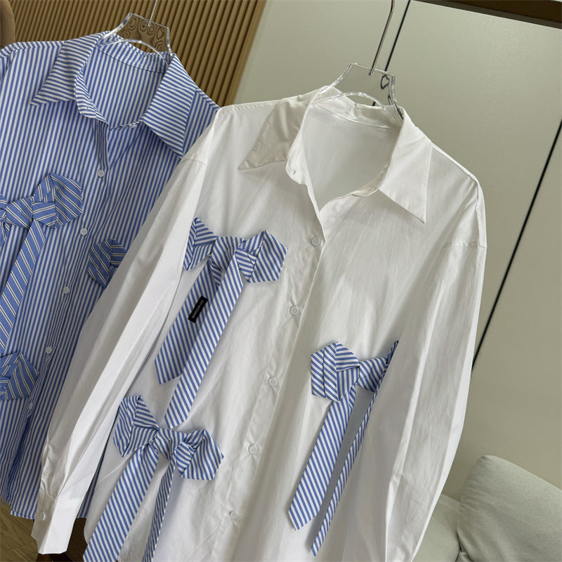 【tops】リボン付き長袖ブラウスF8235