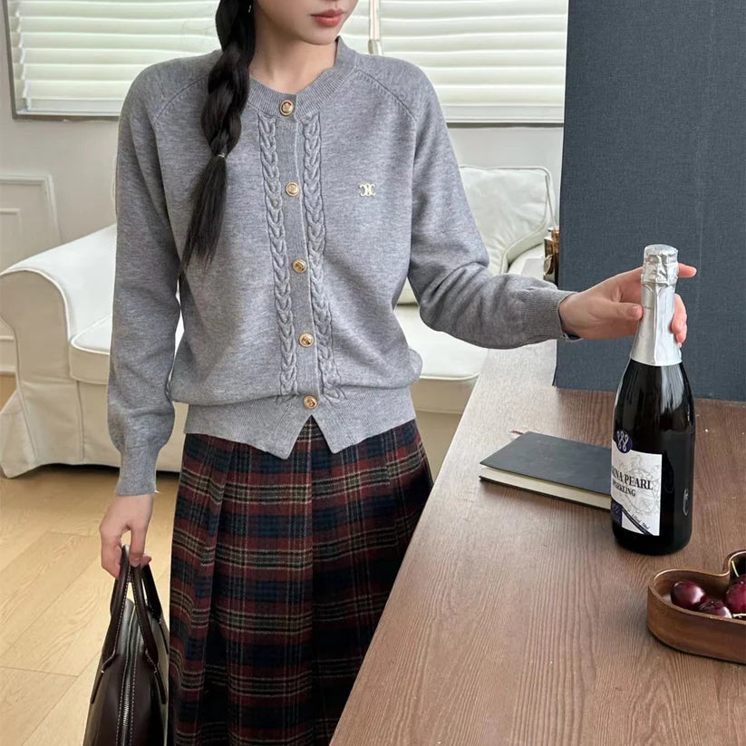 【outer】ラウンドネックニットカーディガンF8468