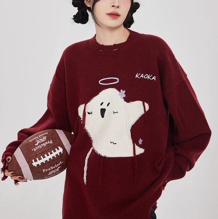 【Tops】2色ゆったり長袖セーターF8274