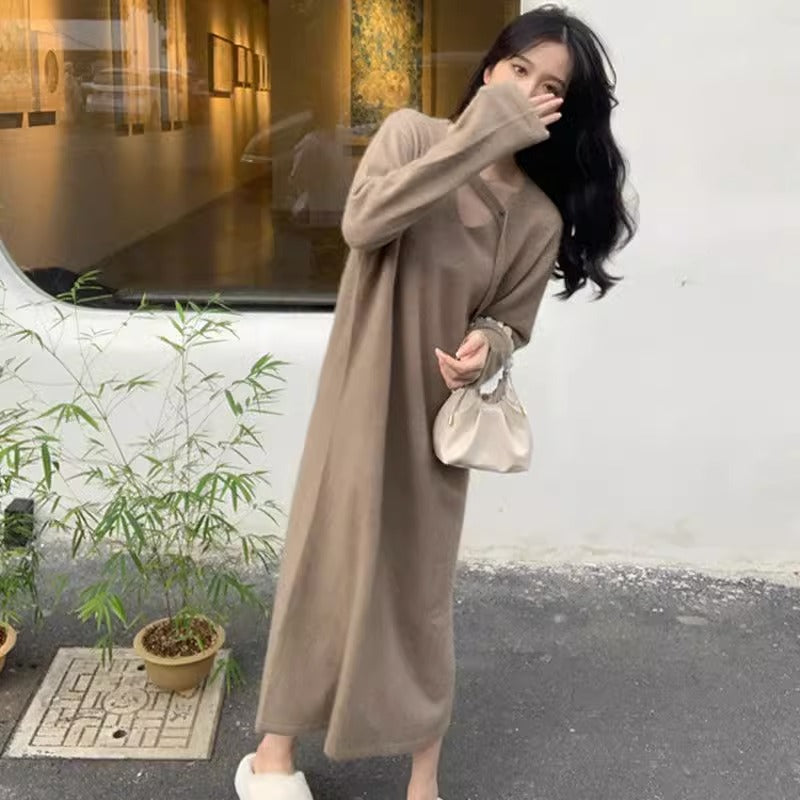 【dress】長袖ゆったりニットワンピースF8313