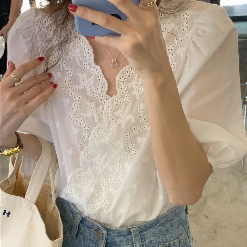 【tops】VネックパフスリーブブラウスG22041