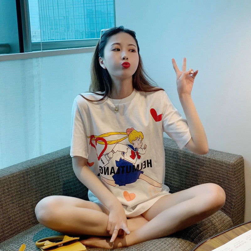 【tops】ラウンドネックキャラクターTシャツF7911
