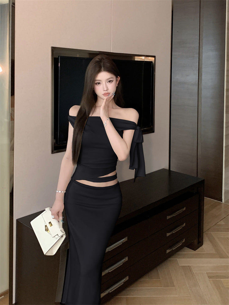 【set】オブリークネックトップス+スカート２点セットG22729