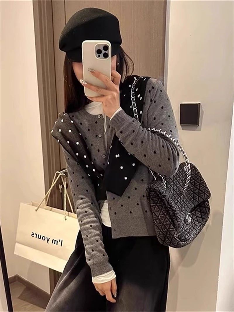 【outer】2色長袖ドット柄カーディガンF8245