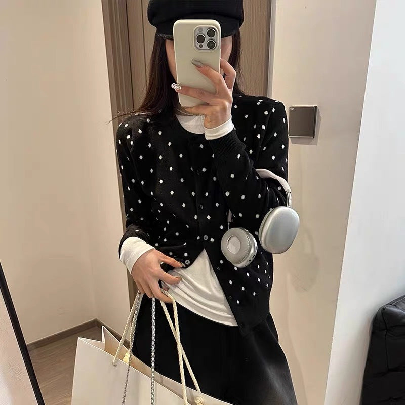 【outer】2色長袖ドット柄カーディガンF8245