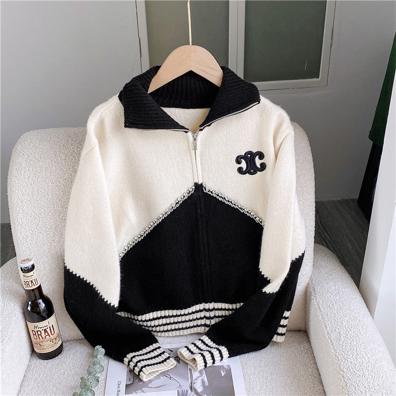 【outer】配色長袖ニットカーディガンF8299