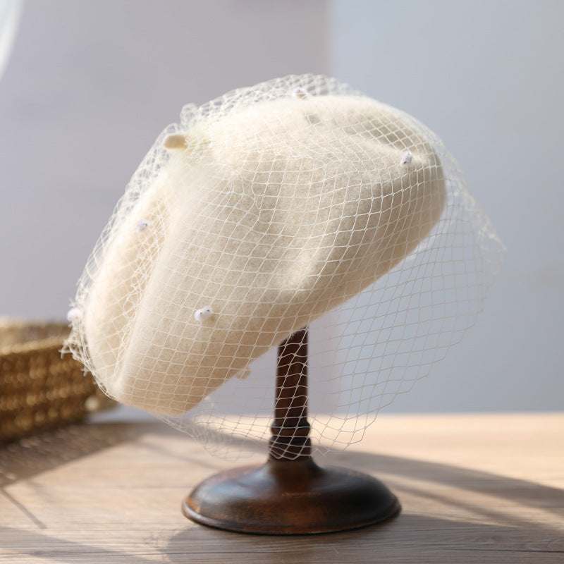 【小物】4色メッシュキラキラベレー帽子F8416