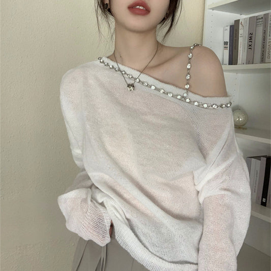 【tops】オープンショルダーニットトップスG22042