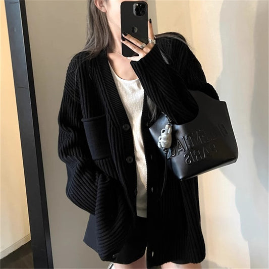 【outer】2色ポケット付きニットカーディガンF8041