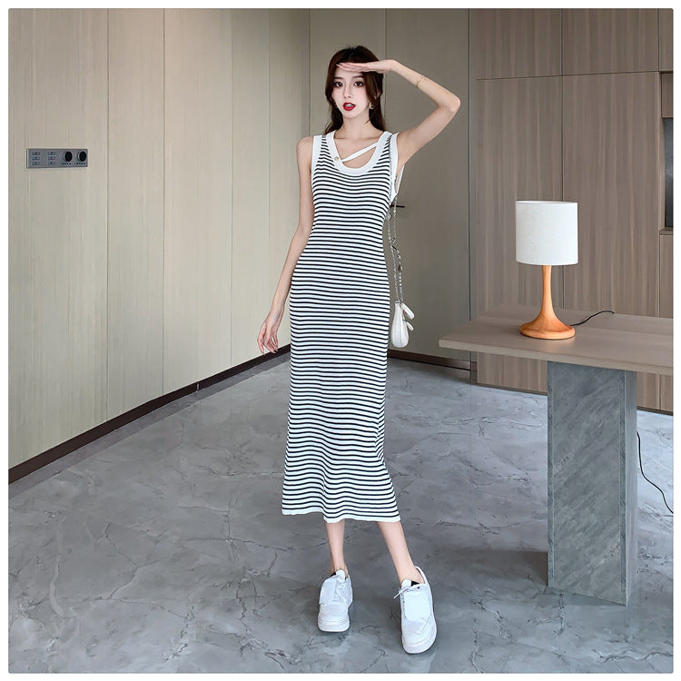 【dress】UネックノースリーブニットワンピースG21835