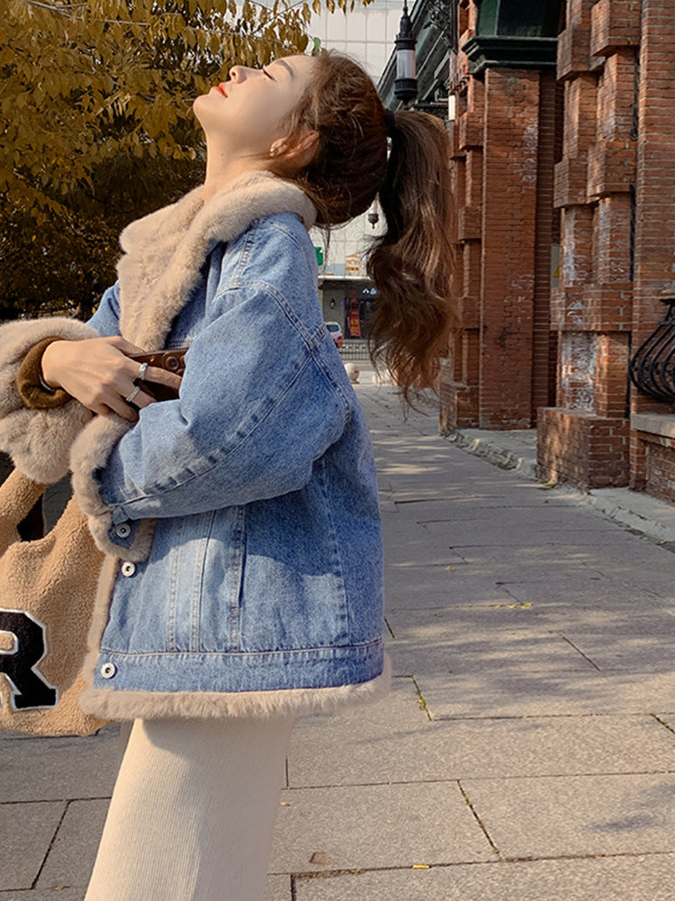 【outer】折り襟長袖裏起毛デニムコートF8289