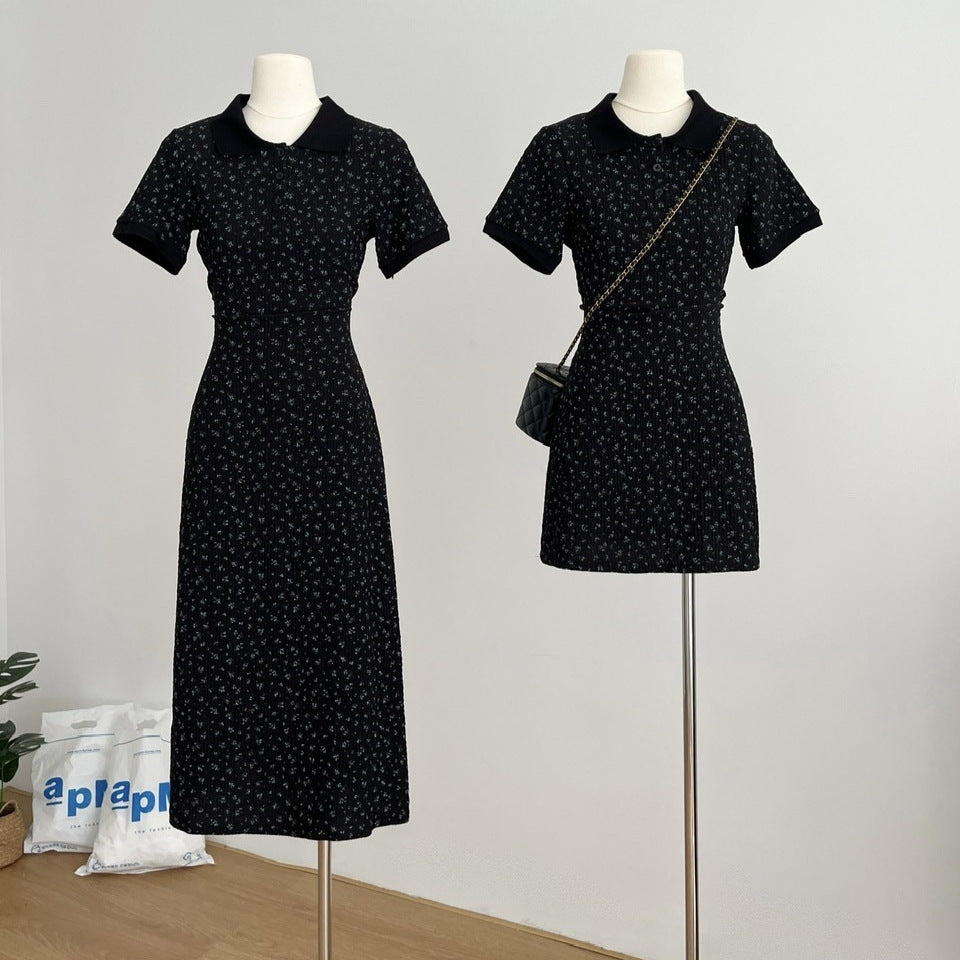 【dress】折り襟花柄ニットワンピースG21723