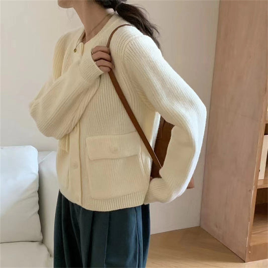 【outer】4色ラウンドネックニットカーディガンF8040