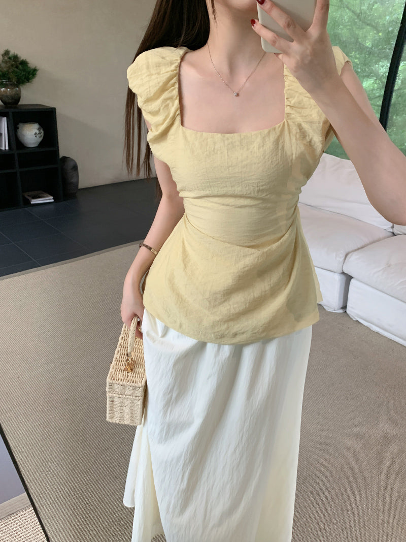 【tops】透かし彫りギャザーブラウスG22053