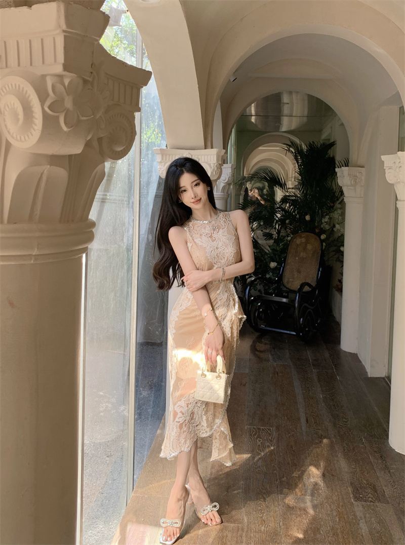 【dress】フリルスリットタイトレースワンピースG21729