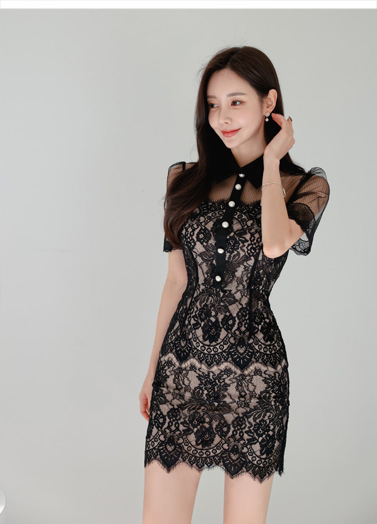 【dress】POLOネックレースデートワンピースG21673