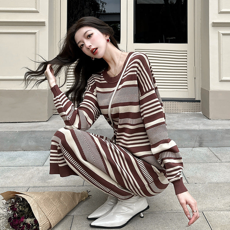 【dress】ゆったりストライプ柄ニットワンピースG23287