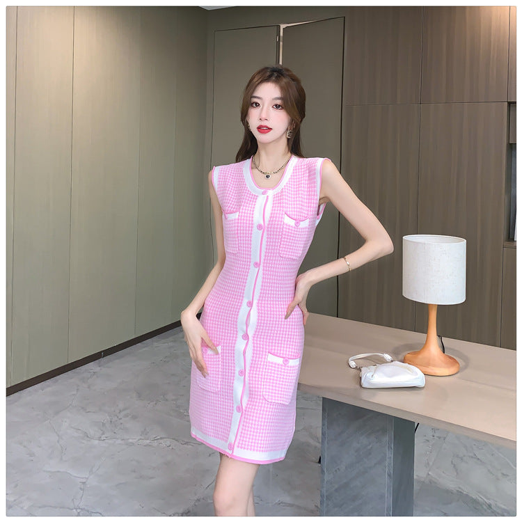 【dress】VネックAラインタイトニットワンピースG21836