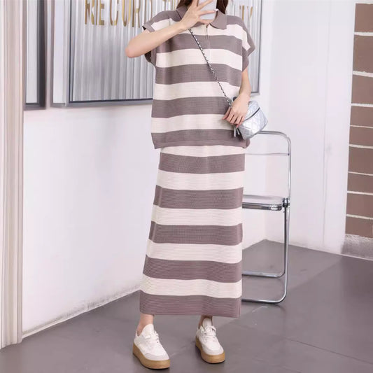 【set】POLOネックニットトップス+スカート２点セットG21914