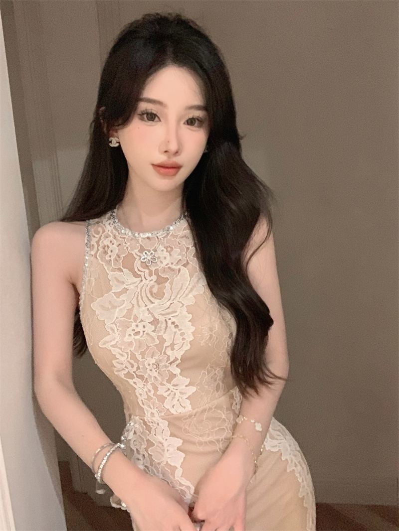 【dress】フリルスリットタイトレースワンピースG21729