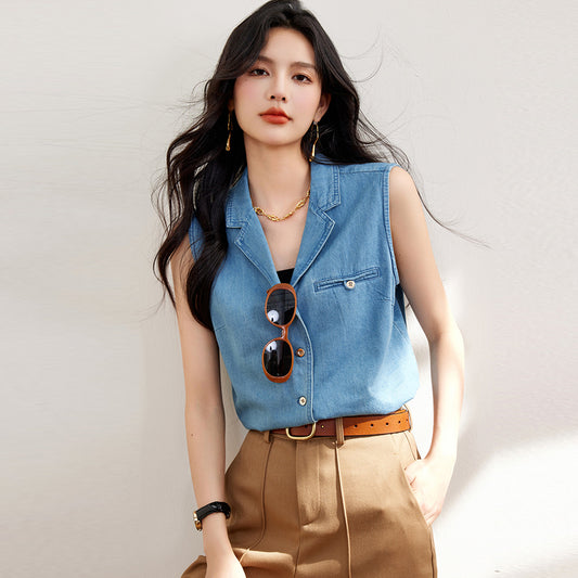 【tops】ノースリーブデニムブラウスG21951