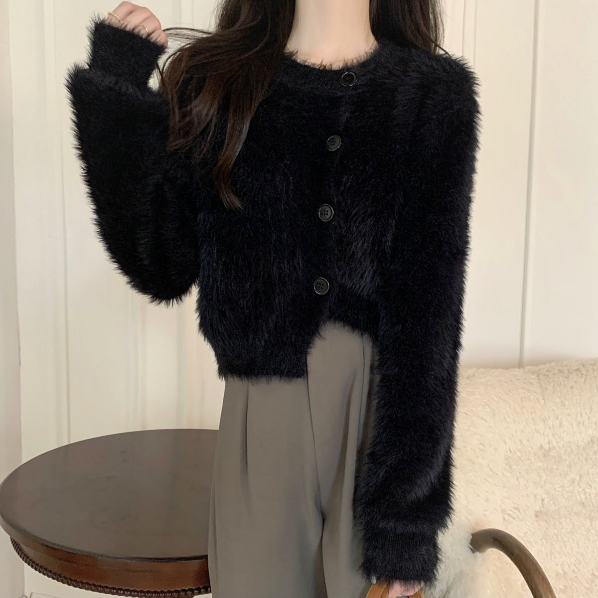 【outer】ふわふわ長袖ニットカーディガンF8350