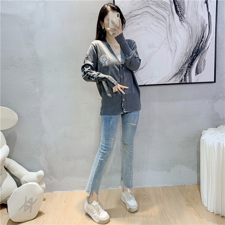 【outer】3色Vネック長袖ニットカーディガンF8244